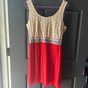Lily Rose Dress Women’s Size L Cream and Orange Sleeveless
